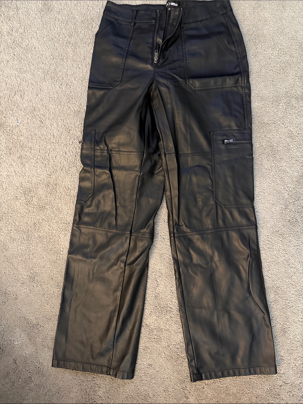 Fashion Nova Black Faux Leather Cargo Pants